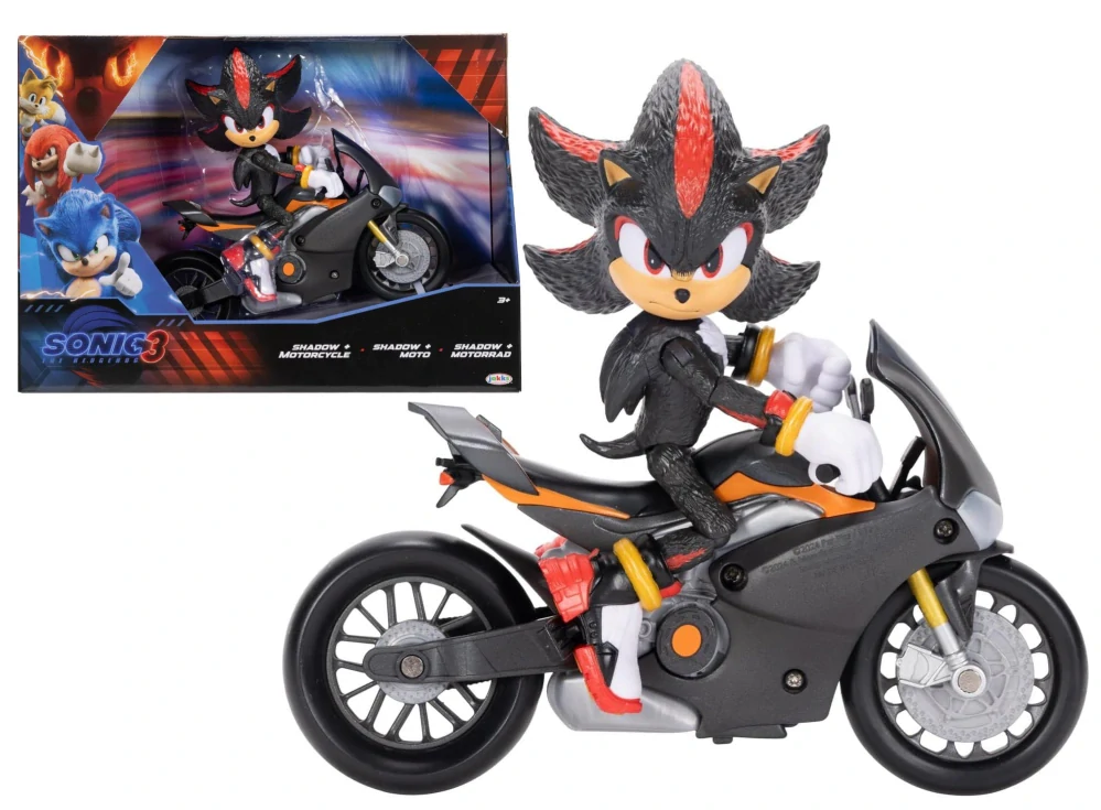 Originální pohyblivá figurka 13 cm ze filmu Sonic 3, SHADOW s motocyklem