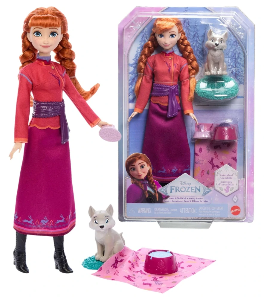 FROZEN LEDOVÉ KRÁLOVSTVÍ PANENKA ANNA 29 CM A VLČEK + PŘÍSLUŠENSTVÍ JFG17