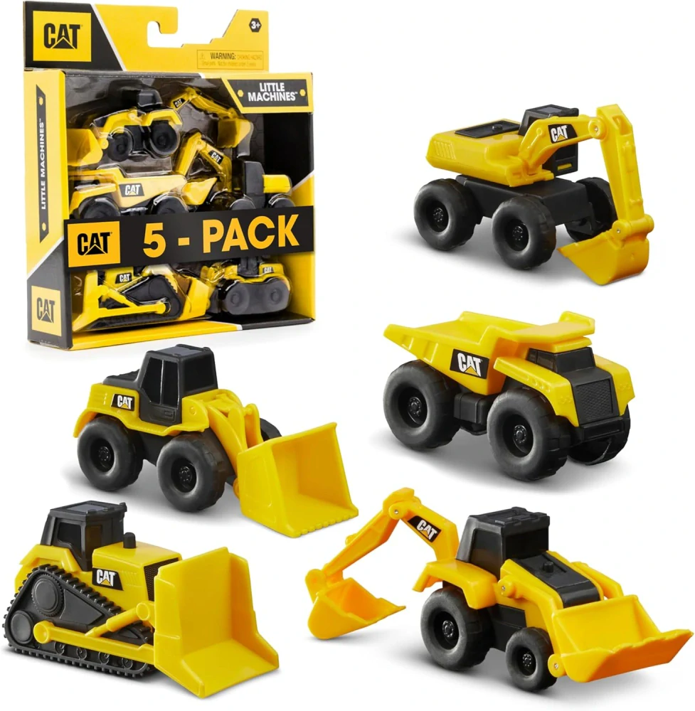Sada 5 vozidel CAT Caterpillar Stavební auta Bagr Nakladač Spychac