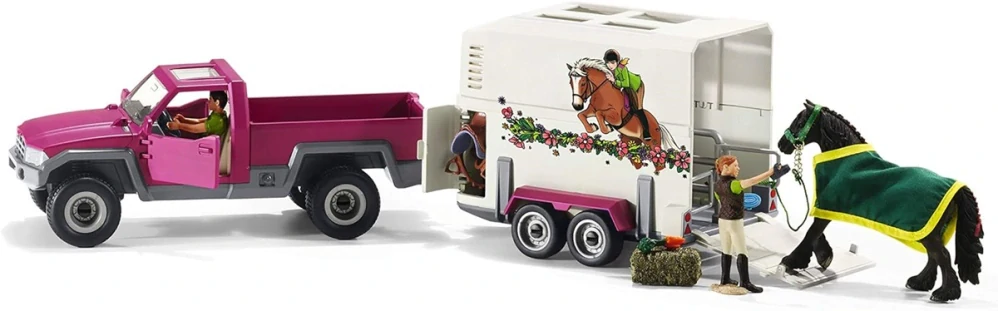 Schleich 42346 Pick-up s koňským přívěsem