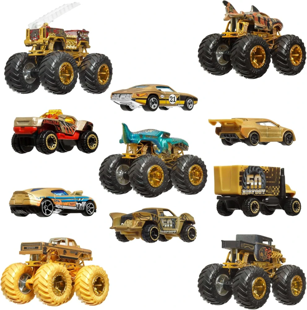 Hot Wheels Sada 11 autíček Monster Truck Champions Trophy JDW07 od Mattel