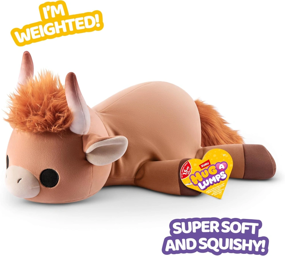 ZURU Velká Plyšová Skotská kráva náhorní skot 1,5 kg - Zatížený Plyšák Zátěžový Hug a Lumps