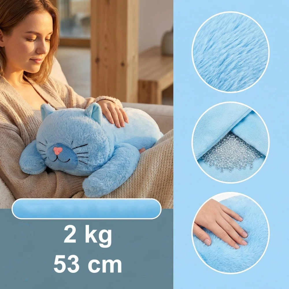 Velká Plyšová Kočka zatížená 2 kg - Termoplyšová hračka - Zátěžový Plyšák 53 cm 