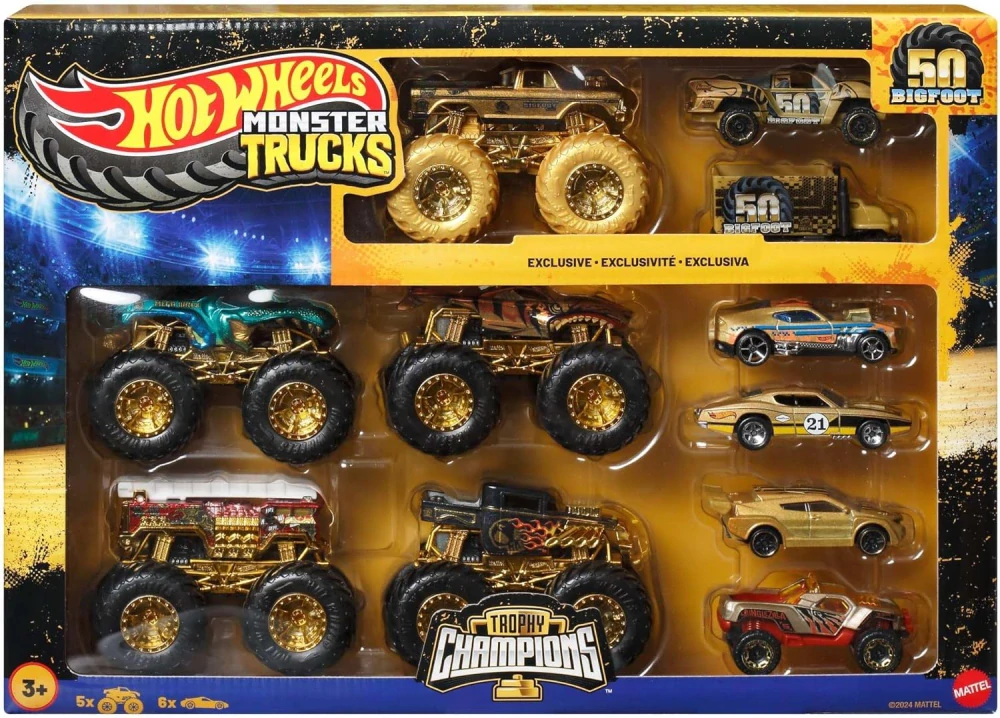 Hot Wheels Sada 11 autíček Monster Truck Champions Trophy JDW07 od Mattel