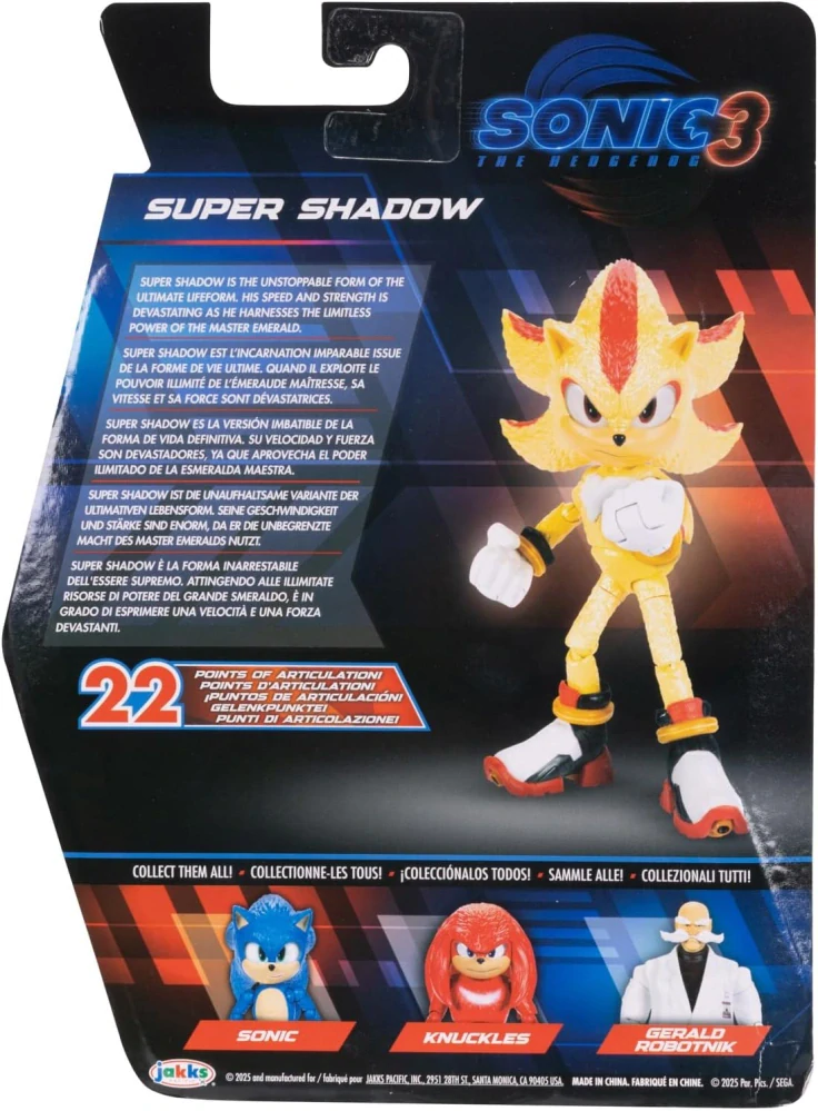 OUTLET - Sonic 3 Ježek Film Originální Pohyblivá Akční Figurka Super Shadow 13 cm