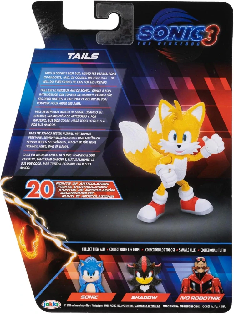 Sonic 3 Hedgehog Film Originální pohyblivá akční figurka Tails Miles 11 cm