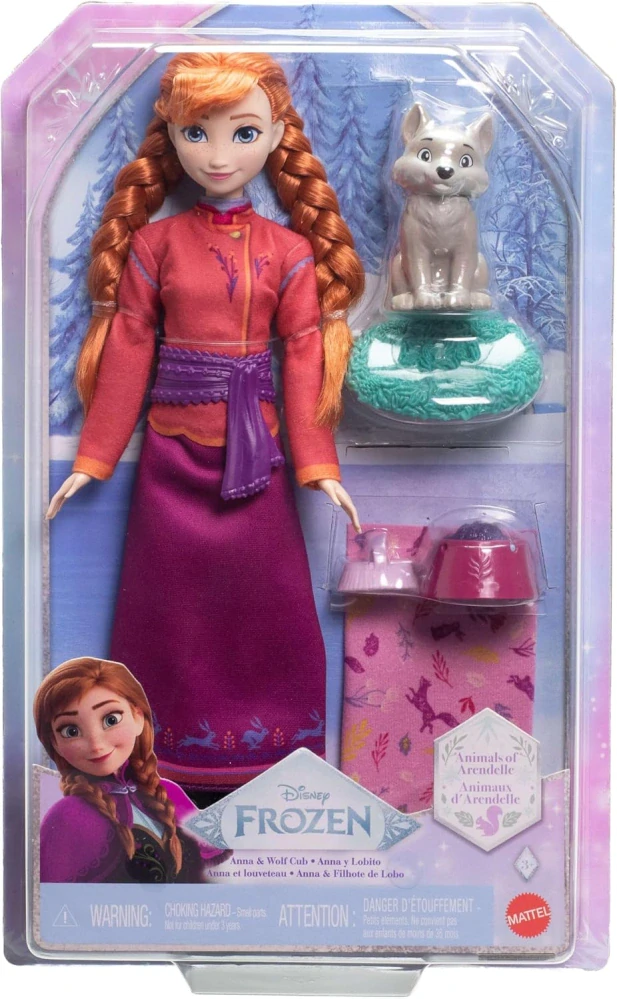 FROZEN LEDOVÉ KRÁLOVSTVÍ PANENKA ANNA 29 CM A VLČEK + PŘÍSLUŠENSTVÍ JFG17