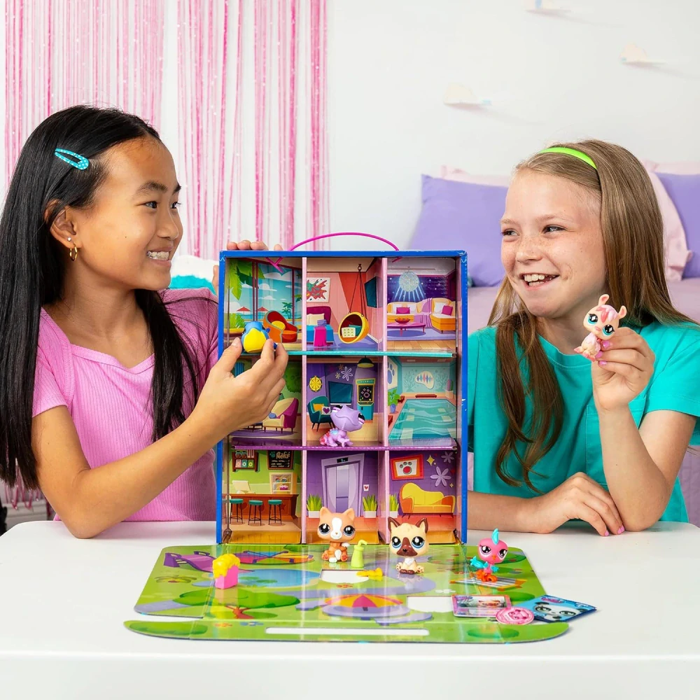 Bandai Littlest Pet Shop Sada 6 figurek s hotelem pro zvířata Hotel