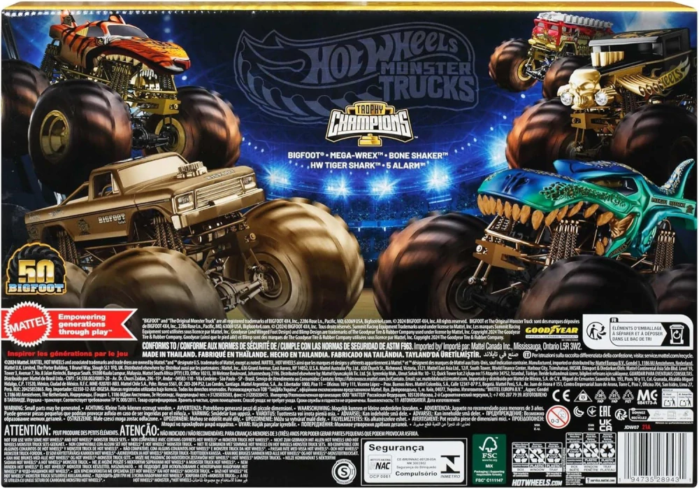 Hot Wheels Sada 11 autíček Monster Truck Champions Trophy JDW07 od Mattel