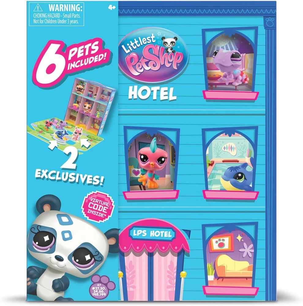 Bandai Littlest Pet Shop Sada 6 figurek s hotelem pro zvířata Hotel