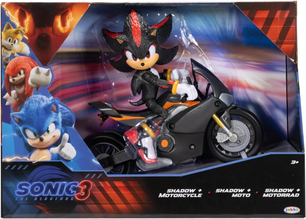 Originální pohyblivá figurka 13 cm ze filmu Sonic 3, SHADOW s motocyklem