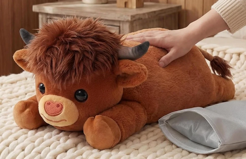 Velká Plyšová Skotská kráva zatížená 2,2 kg - Termoplyšová hračka - Zátěžový Plyšák 58 cm