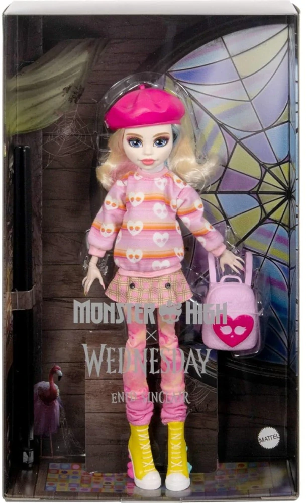 Mattel Panenka Monster High X Wednesday Enid Sinclair v růžovém outfitu HXJ05