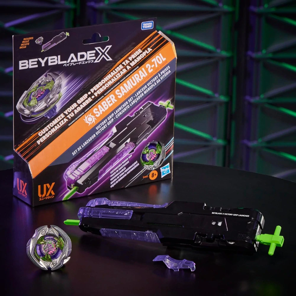 Beyblade X Saber Samurai 2-70L Victory Grip s pravotočivým vystřelovačem Hasbro